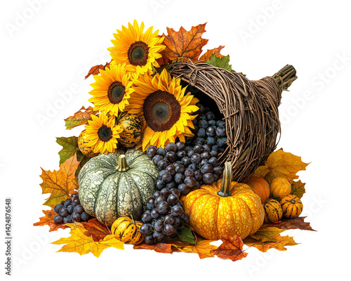 Obraz na płótnie Beautiful Autumn Harvest Arrangement with Sunflowers and Gourds w salonie
