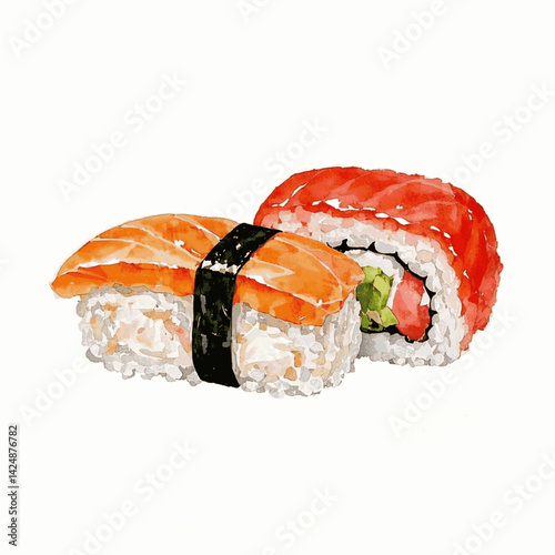 Rice pearl cascade sushi isolated watercolor vector illustration svg 