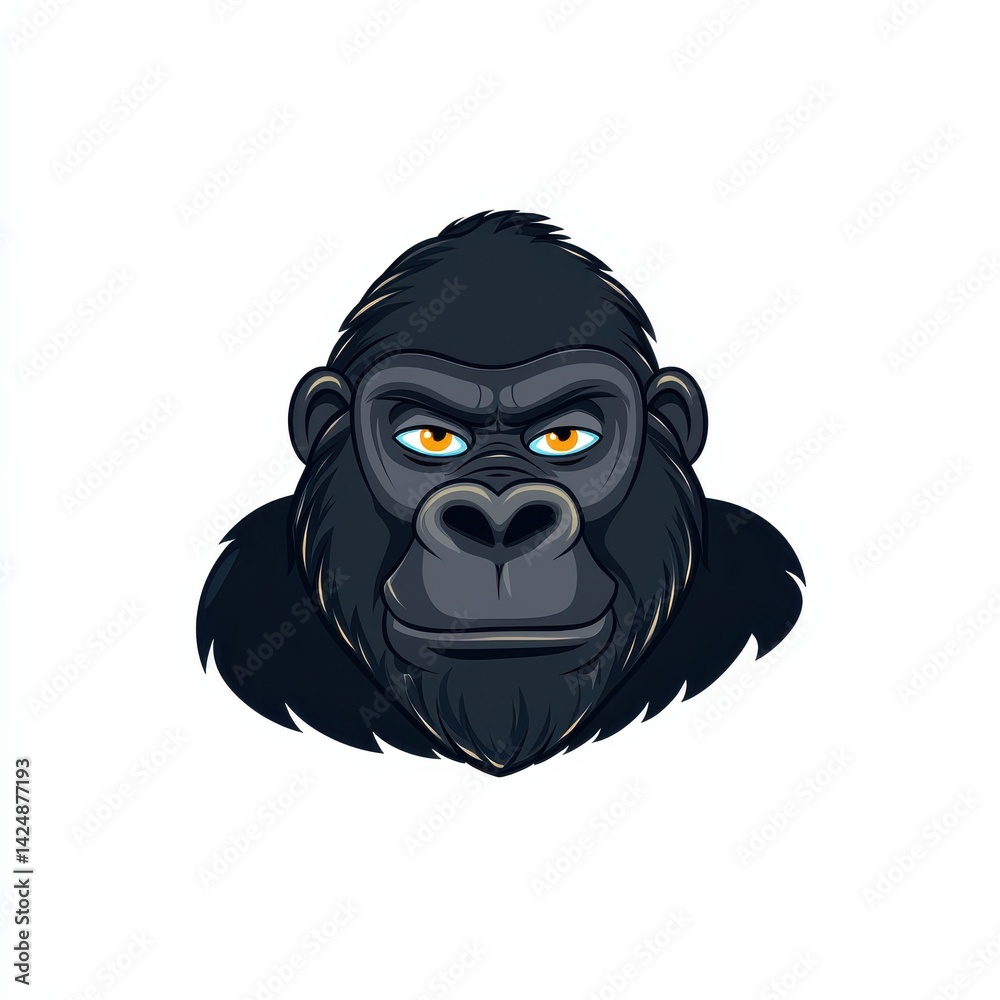 Obraz premium Illustration of a gorilla's head with bright yellow eyes and a serious expression