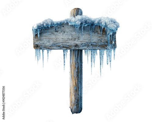 Obraz na płótnie Frozen Wooden Sign with Icicles on Transparent Background w salonie