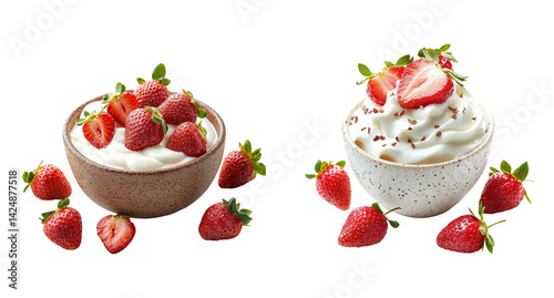 Obraz na płótnie Fresh Strawberries with Creamy Yogurt in Transparent Background w salonie