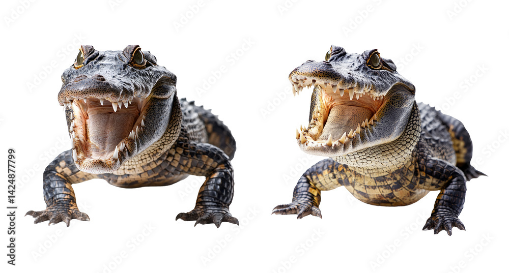 Two Alligators with Open Mouths on a Transparent Background