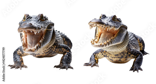 Obraz na płótnie Two Alligators with Open Mouths on a Transparent Background w salonie
