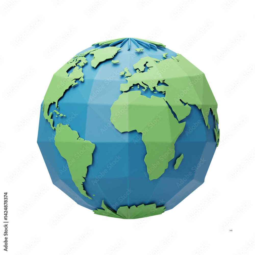 Fototapeta premium 3D Blue and Green Earth Globe World Map Continents Oceans Geography Planet Global View Earth Day