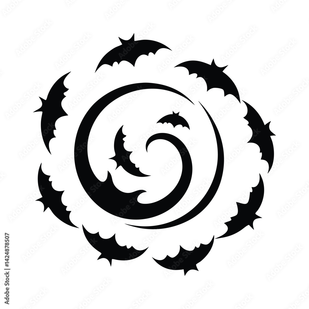 Naklejka premium Bats Forming a Swirl in the Sky Silhouette