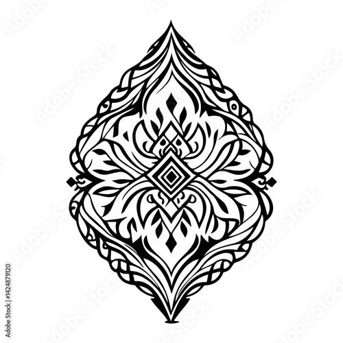 Ornate Black and White Floral-Inspired Ornament