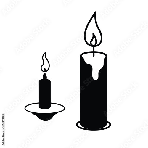 Candle with Dripping Wax and Tall Flame Silhouette