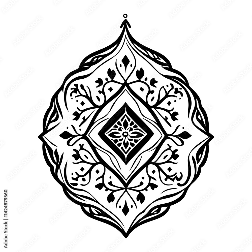 Symmetrical Ornamental Motif With Floral Accent Symmetrical Ornamental Motif With Floral Accent
