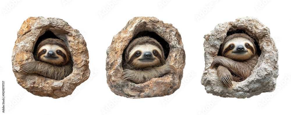 Cute Sloths Relaxing in Nature, Transparent Background for Versatile Use
