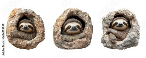 Obraz na płótnie Cute Sloths Relaxing in Nature, Transparent Background for Versatile Use w salonie