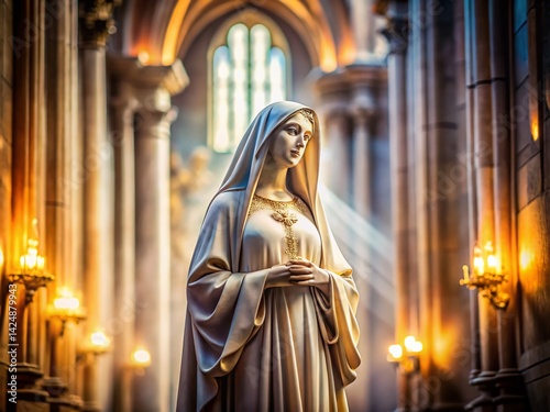 Long Exposure Photo of a Saint Catherine Statue in a Cathedral