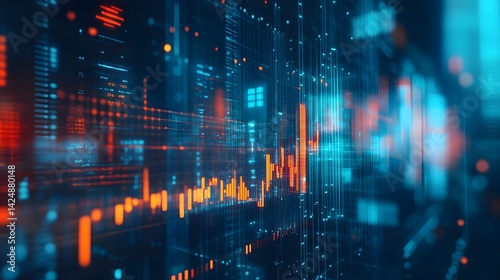 Wallpaper Mural Digital Data Stream: The image shows a vibrant data stream, highlighting the flow of information and interconnectedness, with luminous colors and dynamic visualizations. Torontodigital.ca