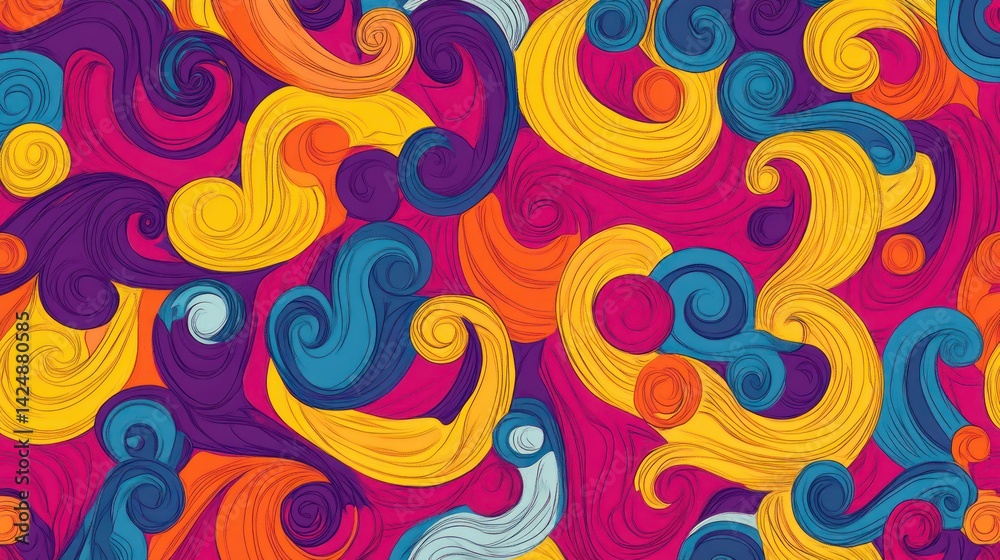 Vibrant swirling patterns create a bold abstract design. Vibrant swirling patterns create a bold abstract design.