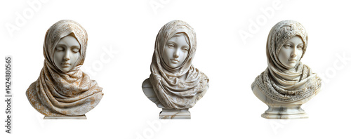 Obraz na płótnie Elegant Marble Busts of Women with Scarves on Transparent Background w salonie