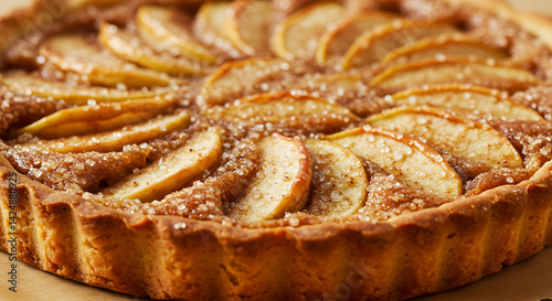 Delicious apple tart with a beautiful crust and caramelized sugar apple topping, baked to perfection. Sweet and comforting dessert.