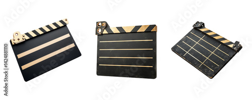 Obraz na płótnie Three Classic Film Clapperboards on Transparent Background for Media w salonie