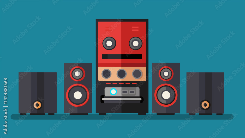 A highend sound system boasting topoftheline speakers a powerful amplifier and a dedicated subwoofer for a dynamic range of sound. Vector illustration