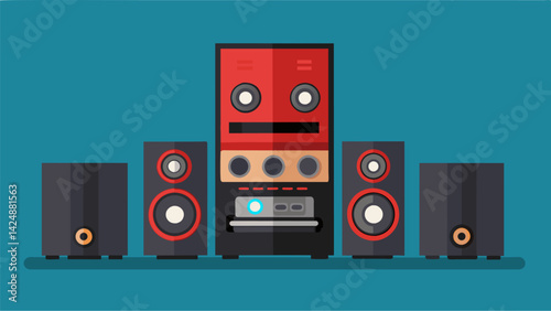 A highend sound system boasting topoftheline speakers a powerful amplifier and a dedicated subwoofer for a dynamic range of sound. Vector illustration