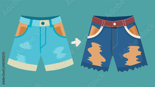 A pair of worn and faded jeans were upcycled into a chic and modern pair of distressed shorts showcasing how old can be made new again..