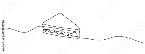 Continuous line, triangle sandwich Simple lines, transparent background, editable strokes.
