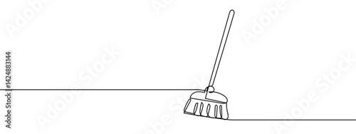 Continuous line, broom, cleaning Simple lines, transparent background, editable strokes.