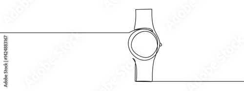 continuous line wristwatch Simple lines, transparent background, editable strokes.
