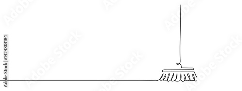 Continuous line, broom, cleaning Simple lines, transparent background, editable strokes.