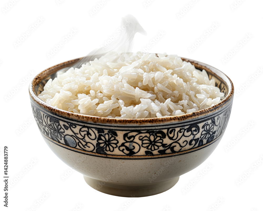 Delicious Steaming Bowl of White Rice on a Transparent Background