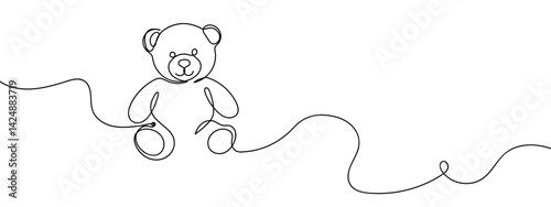Continuous line Teddy bear Children's toys Simple lines, transparent background, editable strokes.