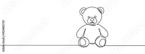 Continuous line Teddy bear Children's toys Simple lines, transparent background, editable strokes.