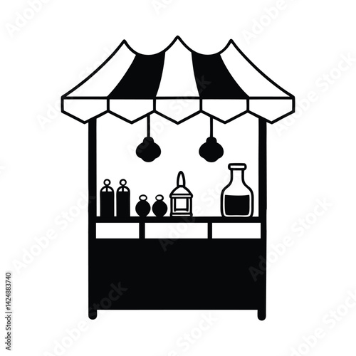 Floating Witch Market with Potions and Toads Silhouette