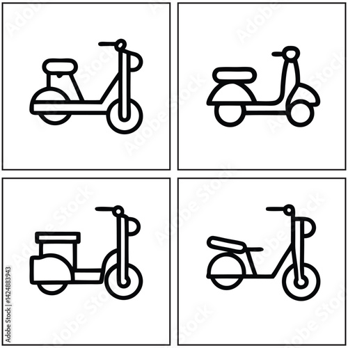 Motorbike Illustration Set Four Motorcycle Types in Square Layout