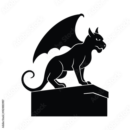 Gargoyle on Rooftop Edge Silhouette