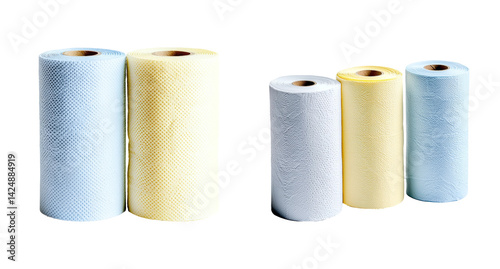 Obraz na płótnie Two Sets of Rolled Paper Towels on Transparent Background for Cleaning w salonie