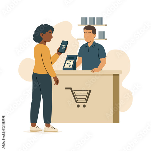 Contactless Payment at Store Counter Vector Illustration