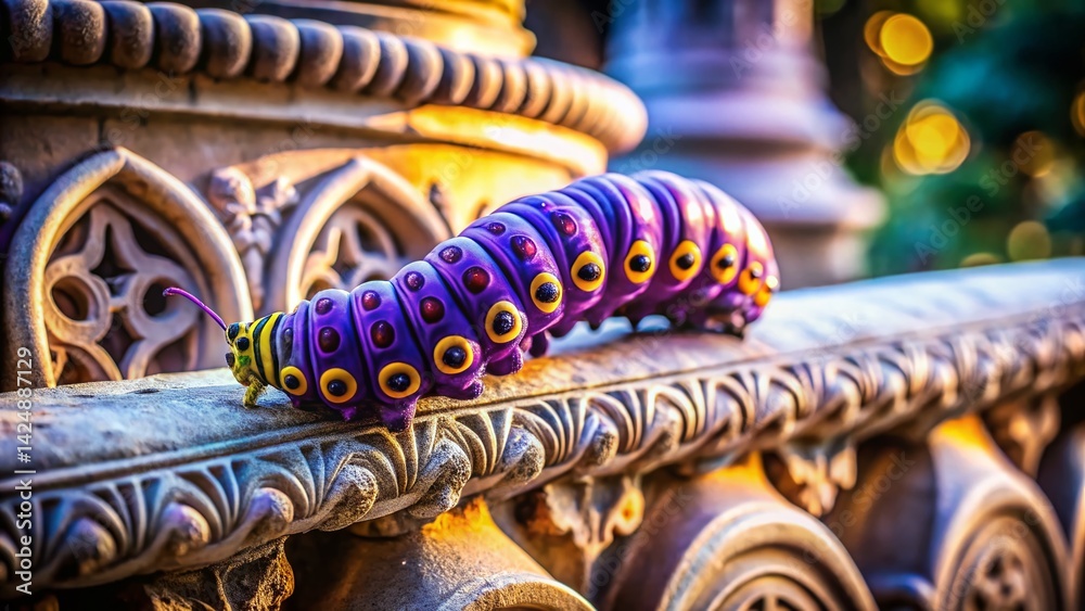 Fototapeta premium Majestic Great Purple Emperor Caterpillar on Architectural Stonework