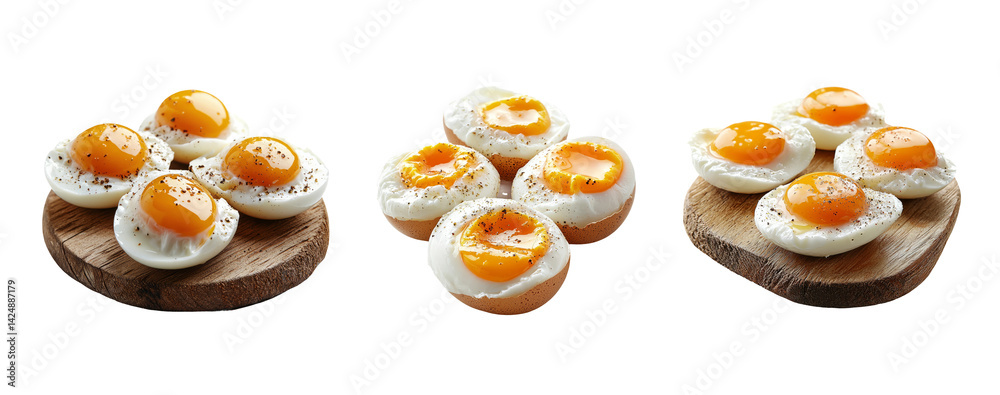 Deliciously Cooked Egg Yolks on Rustic Wooden Serving Boards