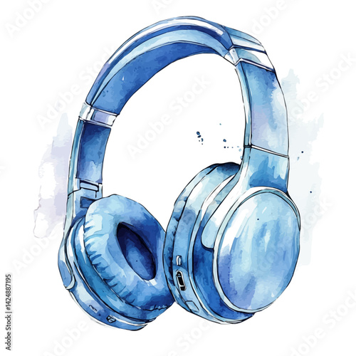Noise‑canceling travel headphones, watercolor illustration, isolated on a white background.

