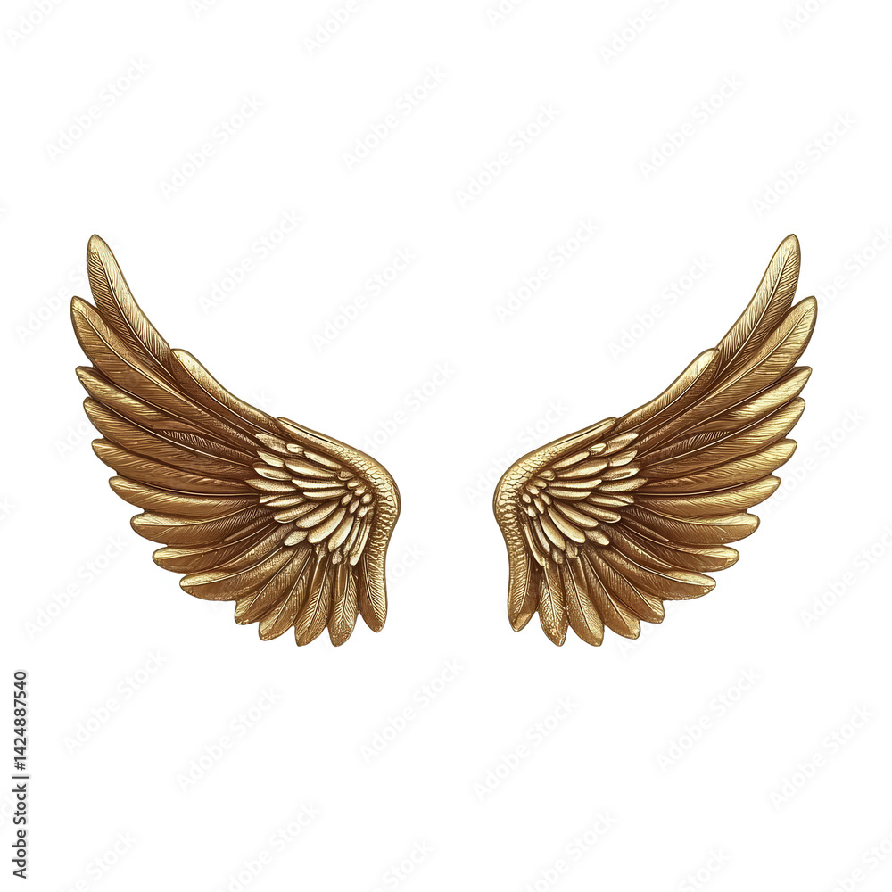 Obraz premium Illustration Of Golden Wings Emblem On Transparent Background