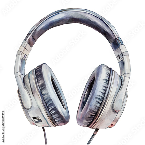 Noise‑canceling travel headphones, watercolor illustration, isolated on a white background.

