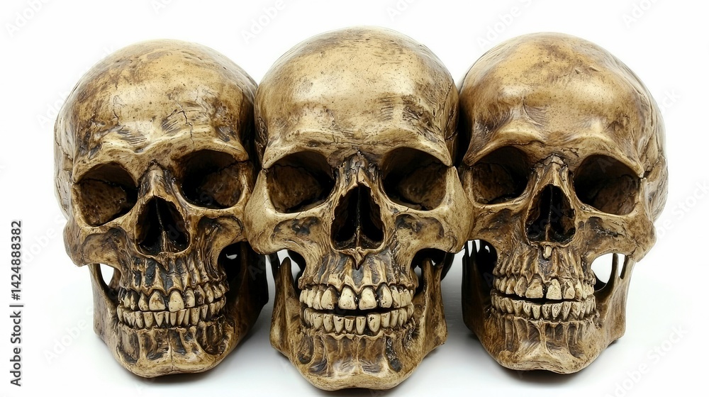 Obraz premium Three Human Skulls: Anatomy, Death, and Mortality