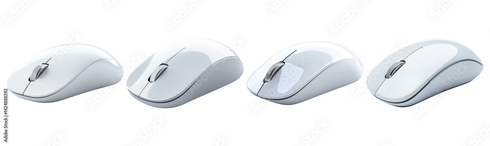 Four Modern Computer Mice on Transparent Background for Design Use