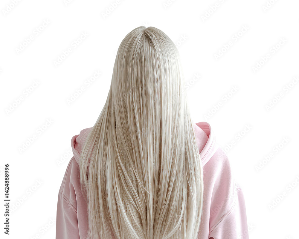 Long Silky Hair on Woman's Back with Transparent Background