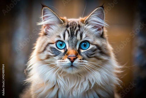 Majestic Siberian Cat with Striking Blue Eyes - Stunning Portrait Photography