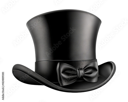 Obraz na płótnie Elegant Black Top Hat with Bow Tie on a Transparent Background w salonie