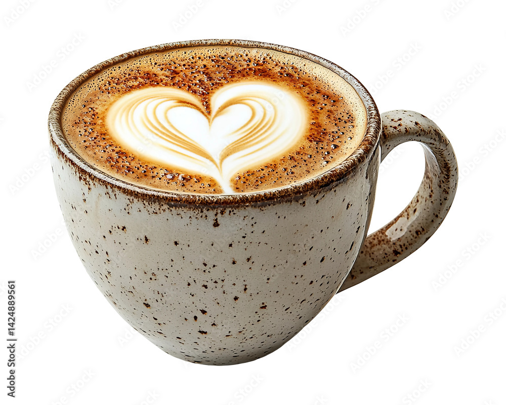 Heart-Shaped Latte Art in Coffee Cup on Transparent Background