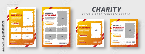 Donation kids charity flyer and social media post web banner set | Fundraising event poster bundle | Nonprofit campaign promotion banner template | Humanitarian aid community