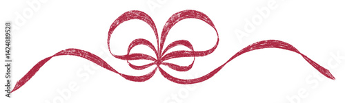 Hand drawn girly coquette bow ribbon. Chalk wavy pencil texture doodle curly border frame. Wedding invitation, greeting card, postcard design, gift logo design. Vintage doodle vector illustration