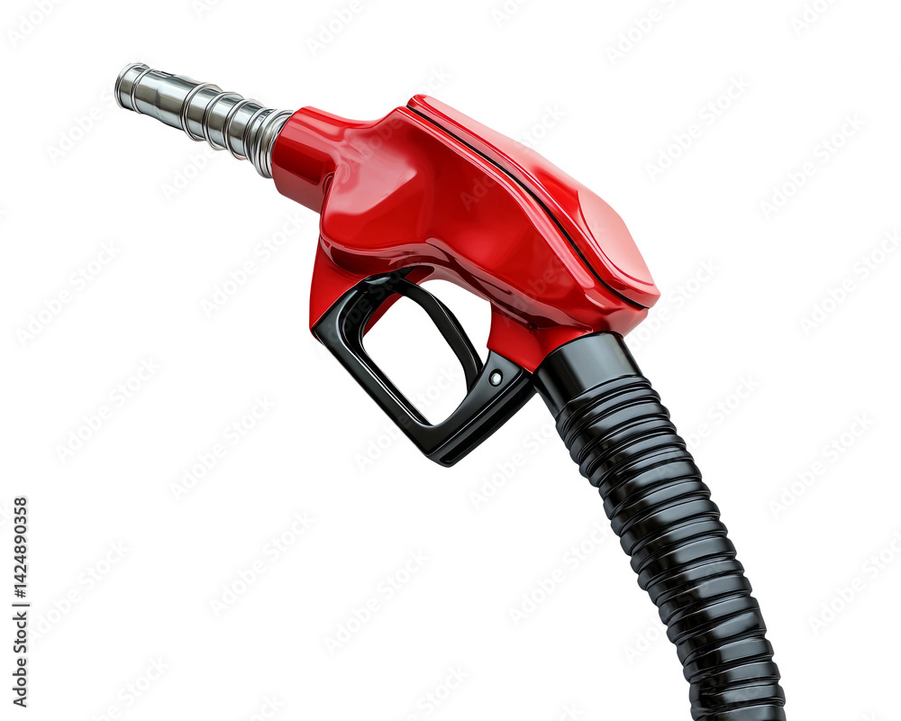 Red Fuel Nozzle on Transparent Background for Fuel Station Concept