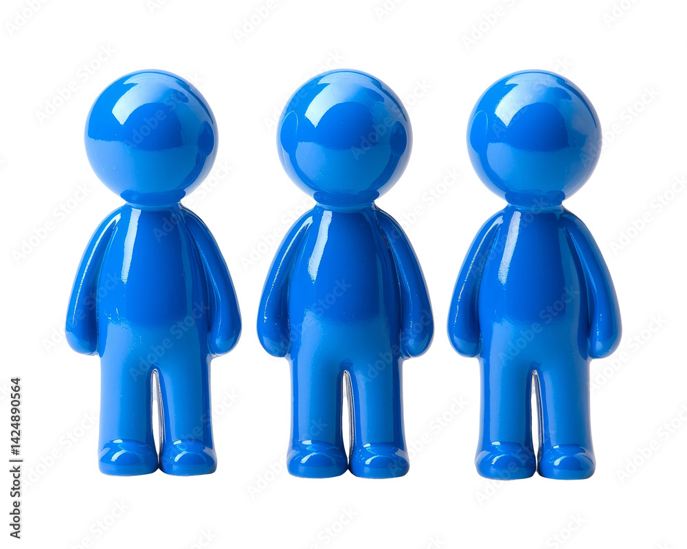 Three Glossy Blue Figures on Transparent Background for Creative Use